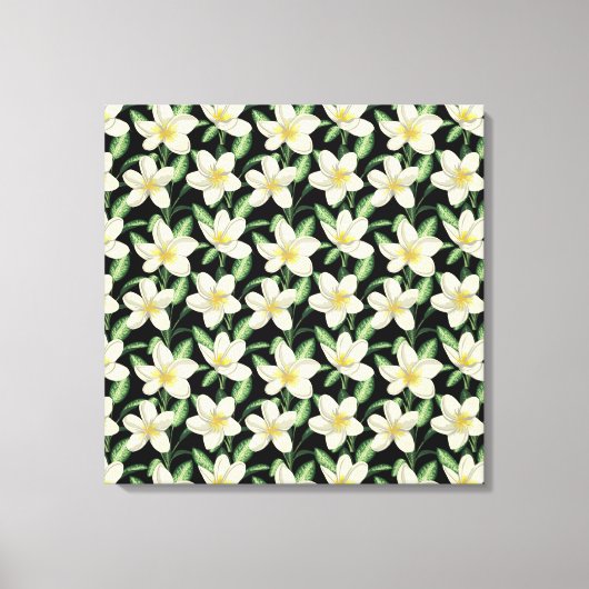 Tropisch naadloos patroon witte bloemen groen blad canvas afdruk (Voorkant)