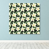 Tropisch naadloos patroon witte bloemen groen blad canvas afdruk (Insitu (Houten vloer))