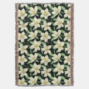 Tropisch naadloos patroon witte bloemen groen blad deken