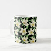 Tropisch naadloos patroon witte bloemen groen blad koffiemok (Voorkant links)