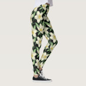 Tropisch naadloos patroon witte bloemen groen blad leggings (Rechts)