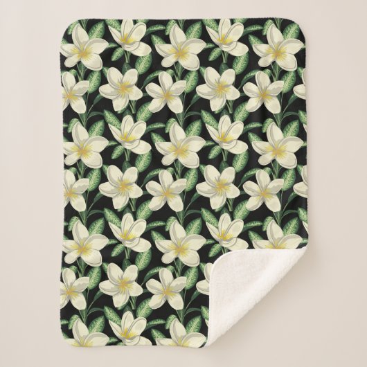 Tropisch naadloos patroon witte bloemen groen blad sherpa deken (Voorkant)