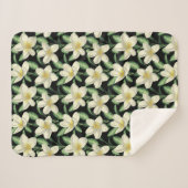 Tropisch naadloos patroon witte bloemen groen blad sherpa deken (Voorkant (horizontaal))