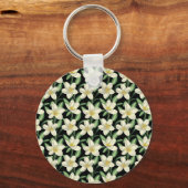 Tropisch naadloos patroon witte bloemen groen blad sleutelhanger (Voorkant)