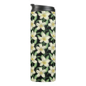 Tropisch naadloos patroon witte bloemen groen blad thermosbeker (Geroteerd rechts)