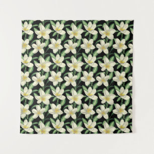 Tropisch naadloos patroon witte bloemen groen blad wandkleed