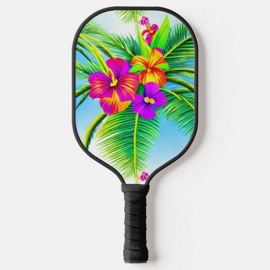 Tropisch naadloos patroonpatroon in Hawaiian Pickleball Paddle (Voorkant)