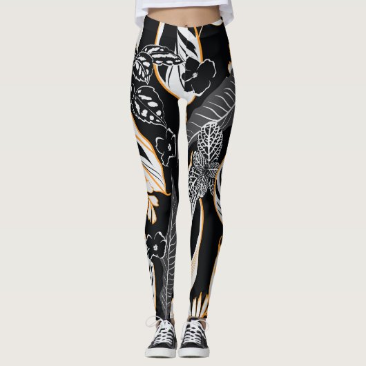 Tropisch Nachtblad: Donker Patroon Leggings (Voorkant)