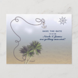 Tropisch nautisch strand & palmbomen save the date aankondigingskaart