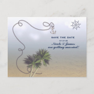 Tropisch nautisch strand & palmbomen save the date aankondigingskaart