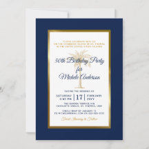 Tropisch Navy Blauwe Gouden Palmboom Verjaardagsfe