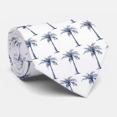Tropisch Navy Blauwe Palmboompatroon Stropdas (Opgerold)