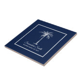 Tropisch Navy Blauwe Witte Palmboom Persoonlijk Tegeltje (Zijkant)