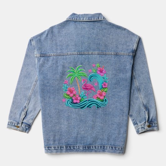 Tropisch Neon Flamingo Denim Jacket (Achterkant)