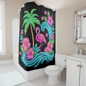 Tropisch Neon Flamingo Douchegordijn (In situ)