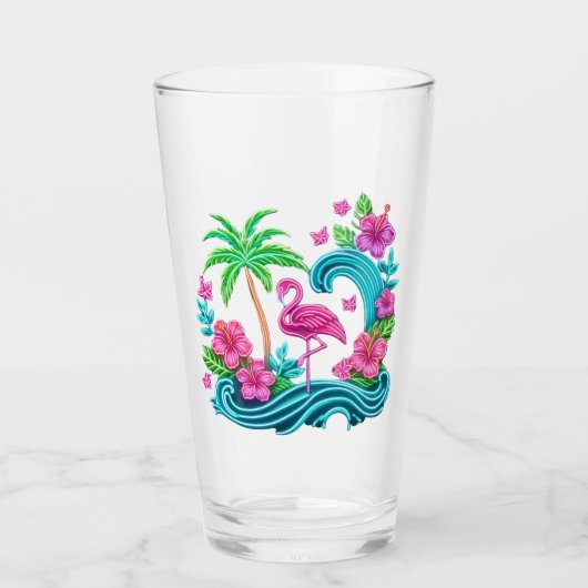 Tropisch Neon Flamingo Glas (Voorkant)