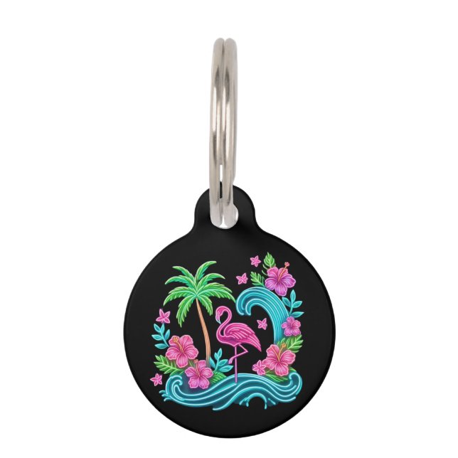 Tropisch Neon Flamingo Huisdierpenning (Voorkant)