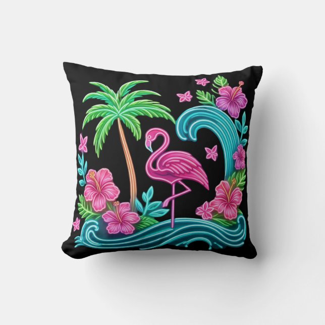 Tropisch Neon Flamingo Kussen (Voorkant)