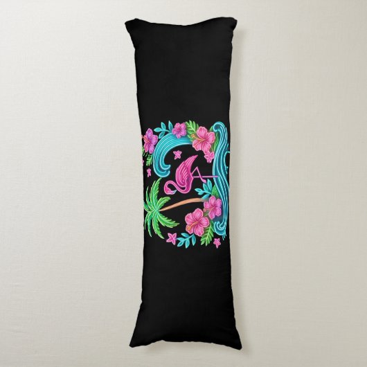 Tropisch Neon Flamingo Lichaamskussen (Voorkant Verticaal)