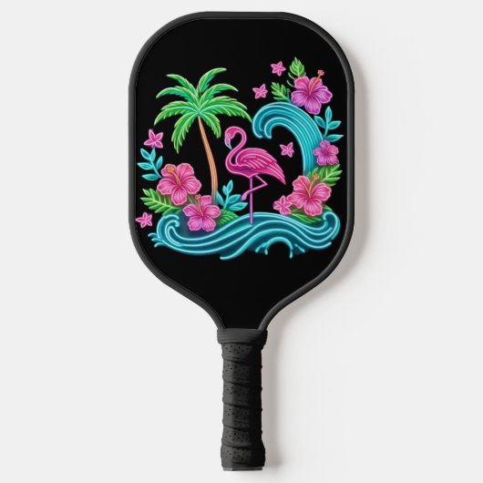 Tropisch Neon Flamingo Pickleball Paddle (Voorkant)