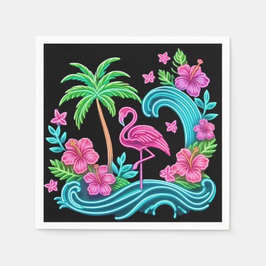 Tropisch Neon Flamingo Servet (Voorkant)
