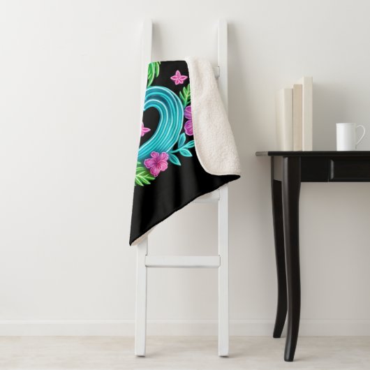 Tropisch Neon Flamingo Sherpa Deken (In situ)