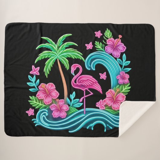 Tropisch Neon Flamingo Sherpa Deken (Voorkant (horizontaal))