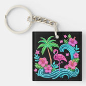 Tropisch Neon Flamingo Sleutelhanger (voorkant)