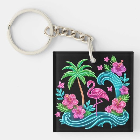 Tropisch Neon Flamingo Sleutelhanger (voorkant)
