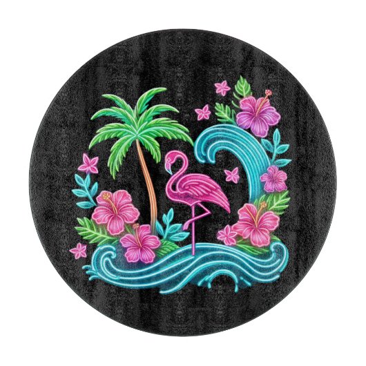 Tropisch Neon Flamingo Snijplank (Voorkant)