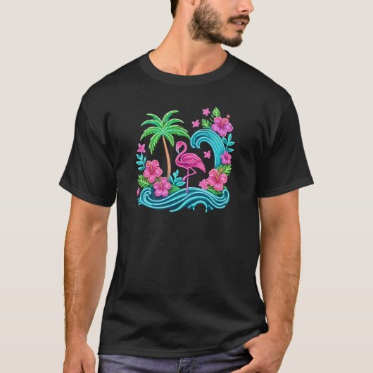 Tropisch Neon Flamingo T-shirt (Voorkant)