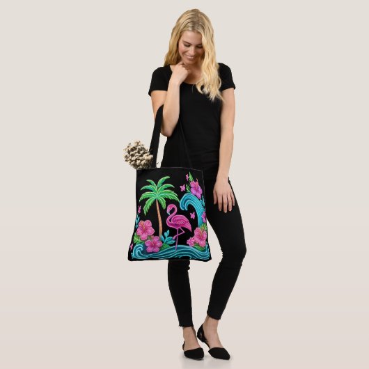 Tropisch Neon Flamingo Tote Bag (Op model)