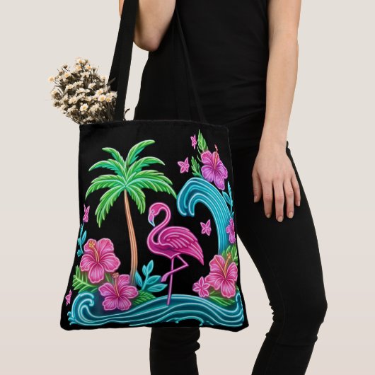Tropisch Neon Flamingo Tote Bag (Dichtbij)