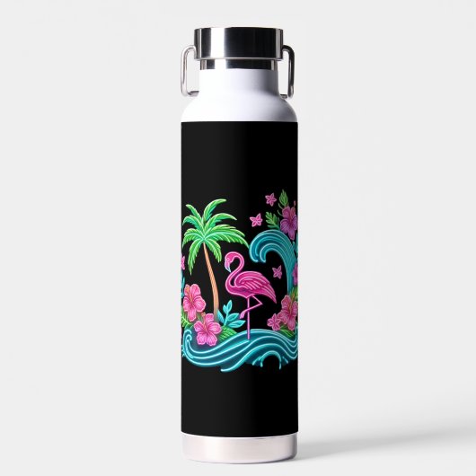 Tropisch Neon Flamingo Waterfles (Voorkant)