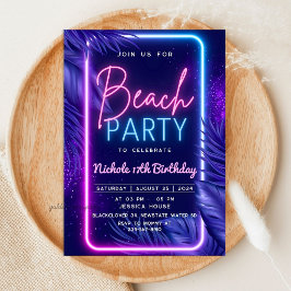 Tropisch Neon Strandfeest Kaart