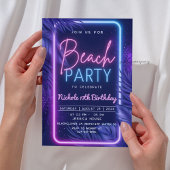 Tropisch Neon Strandfeest Kaart