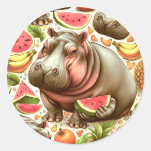 tropisch nijlpaardpatroon ronde sticker