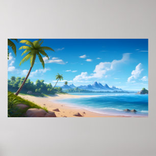 Tropisch oceaan eiland zandstrand kust  poster