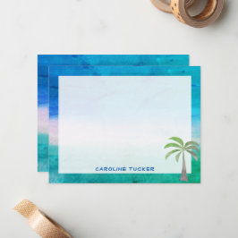 Tropisch Oceaan Strand Palmboom Briefpapier Notitiekaartje