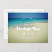 Tropisch oceaan strand zand trouw save the date aankondigingskaart (Voorkant / Achterkant)