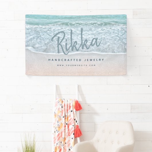 Tropisch Oceaan & Zanderige Strand Sieraden Bedrij Spandoek (Insitu)