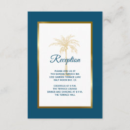 Tropisch Oceaanblauw Gouden Palm Trouwreceptie Informatiekaartje