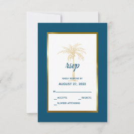 Tropisch Oceaanblauw Gouden Palmboom Strand Bruilo RSVP Kaartje