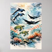 Tropisch Oceaandier Watercolor Kunst