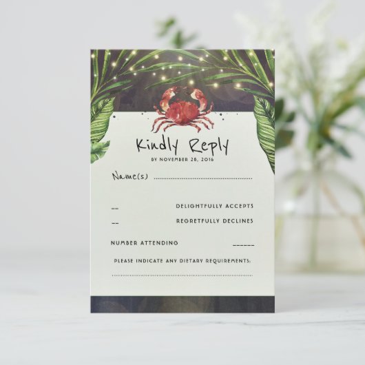 Tropisch Oceaankrab Huwelijksreactie RSVP Kaartje (Staand voorkant)