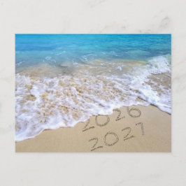 Tropisch oceaanstrand nieuwjaar 2027 feestdagenkaart
