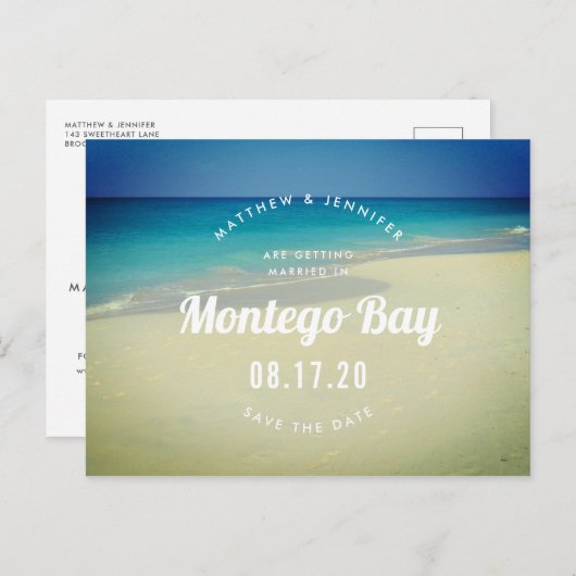 Tropisch oceaanstrand zand trouw save the date aankondigingskaart (Voorkant / Achterkant)