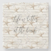 Tropisch oceaanstrand Zeester Bruiloft Stenen Onderzetter (Voorkant)