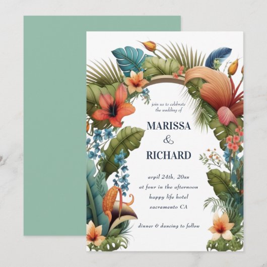 Tropisch Oerwoud Arch Exotic Floral Summer Wedding Kaart (Voorkant / Achterkant)