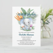 Tropisch Oerwoud Baby Blue Elephant Baby shower Kaart (Staand voorkant)
